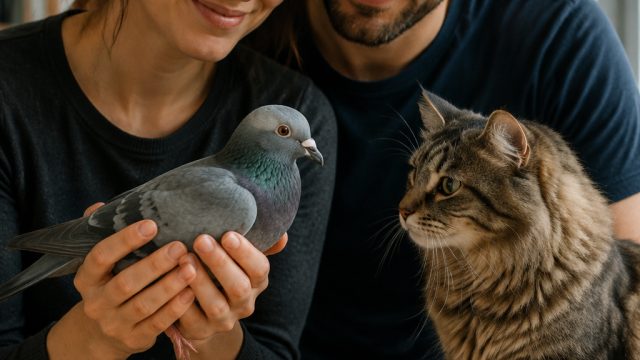 Couple Adopts Pigeon, Proving Birds and Cats Can Coexist